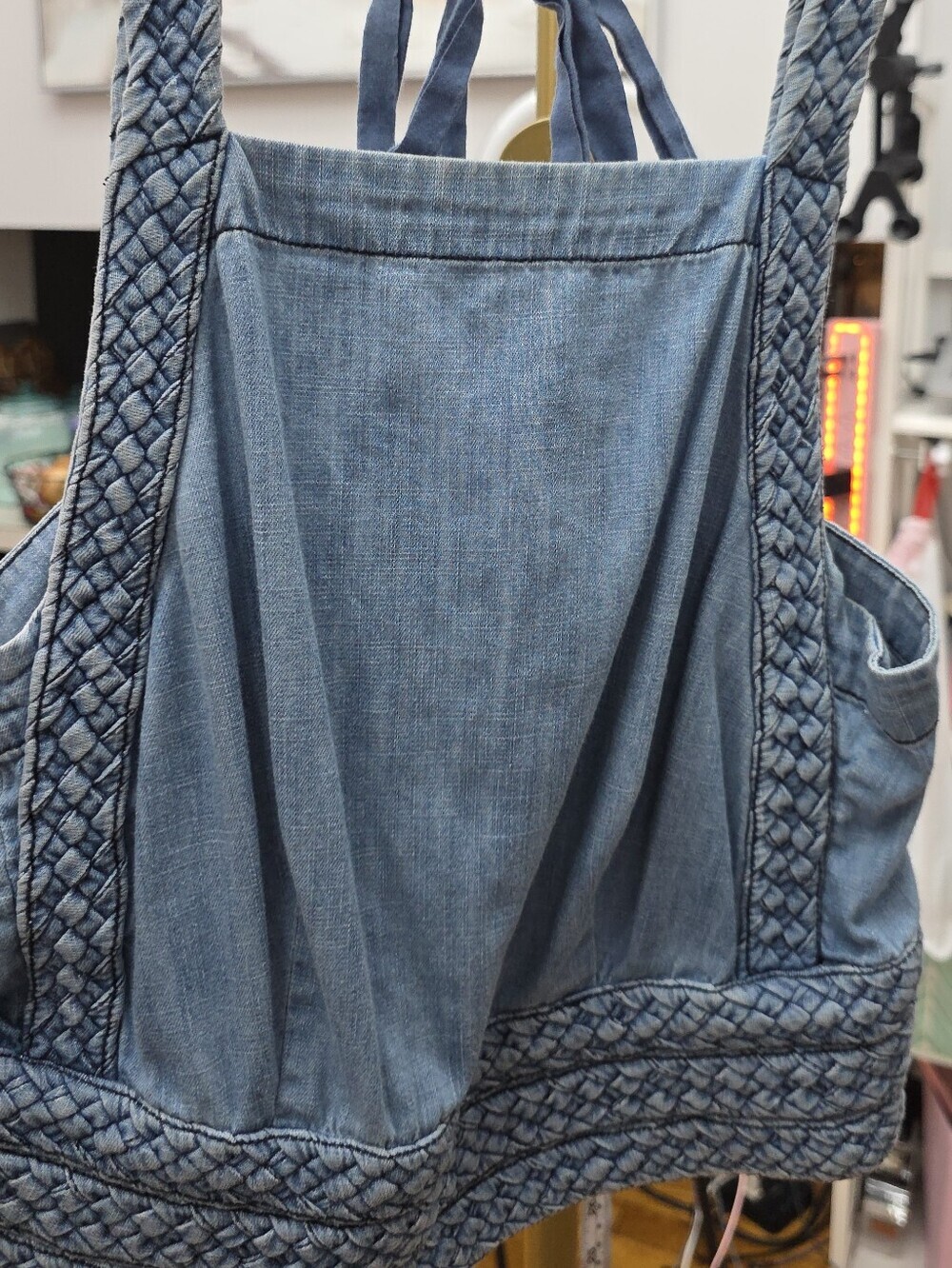 Maeve Anthropologie Light Blue Braided-Strap Denim Bib Top Sz 6 - Picture 2 of 9